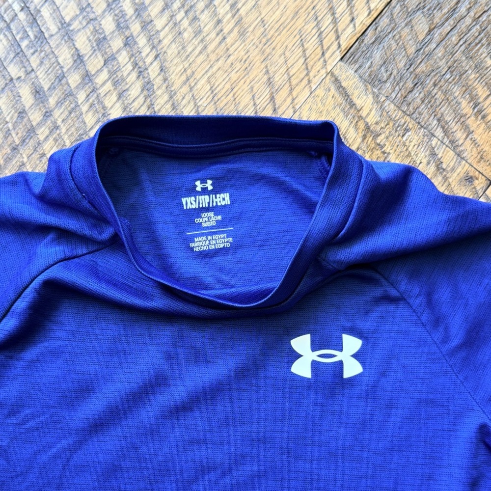 Under Armour Youth XS Lot of 2 Performance Tech T-Shirts Blue Grey Athletic Tees - Picture 4 of 7